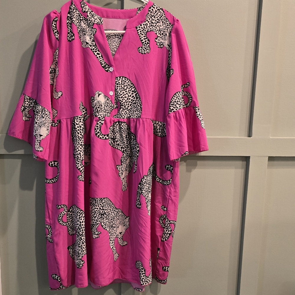 SHEIN Leopard Print Notched V-Neck Dress – Size XL